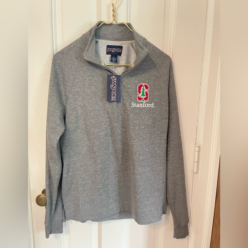 NWT Jansport Stanford Embroidered Fleece Quarter Zip. Heather Grey. Size XL
